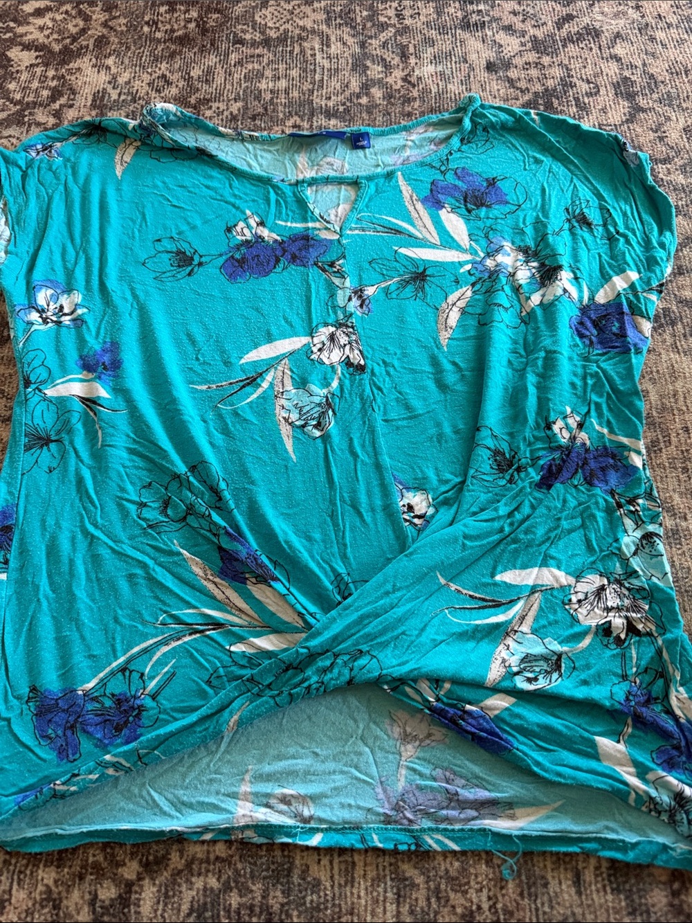 Apt. 9 Teal Floral Twist-Front Short Sleeve Top